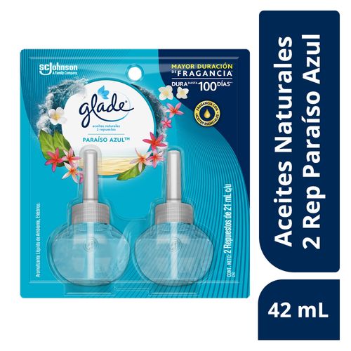 Glade ambientador aceites naturales paraíso azul 2 repuestos, 42 ml