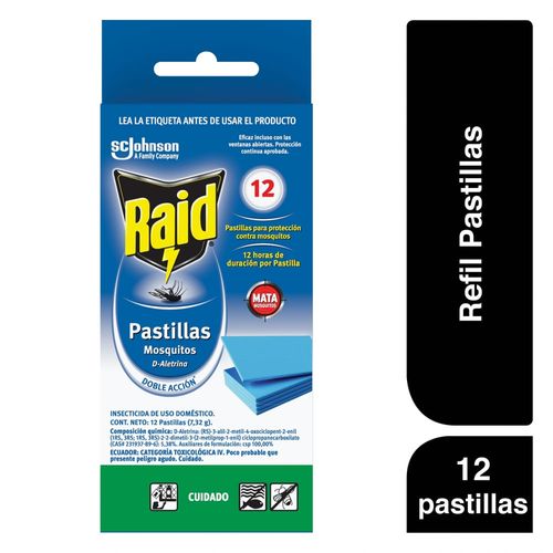 Raid repelente en pastilla para insectos voladores 12 repuestos, 13 gr