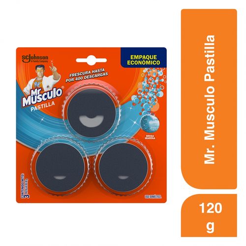Mr. Musculo Limpiador para Inodoro pastilla tanque brisa marina 3 unds, 40 gr c/u