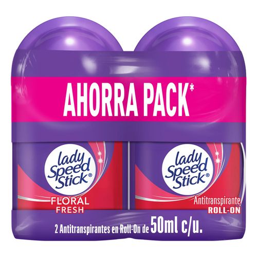 Desodorante Mujer Lady Speed Stick Roll On Floral Fresh 48h 50ml x2