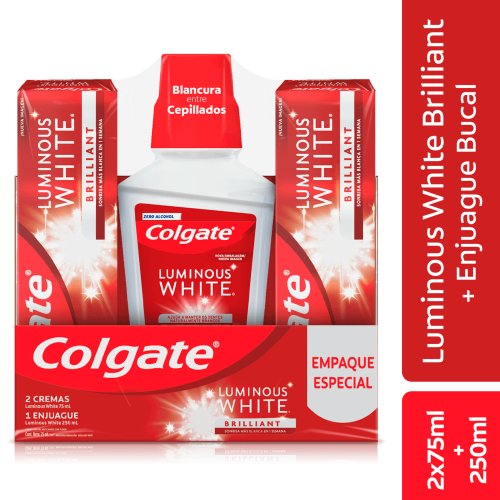 Crema Dental Blanqueadora Colgate Luminous White Brilliant 75ml x2 + Enjuague