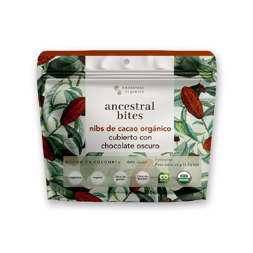Bites Ancestral Nibs De Cacao Organico Chocolate Oscuro x 75 g