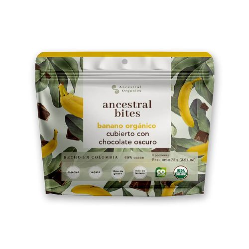 Bites Ancestral Banano Organico Chocolate Oscuro x 75 g