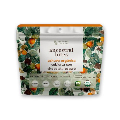 Bites Ancestral Uchuvas Organicas Chocolate Oscuro x 75 g