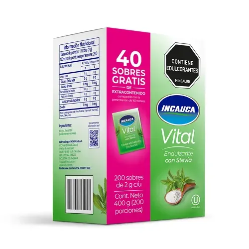 Endulzante Incauca Vital 160 Sobres Gratis 40 Sobres 400 g