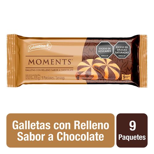 Galletas Moments Rellenas Chocolate 9 Paq x 15 g c/u