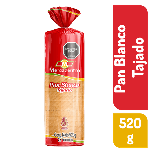 Pan Mercacentro Blanco Tajado x 520 g