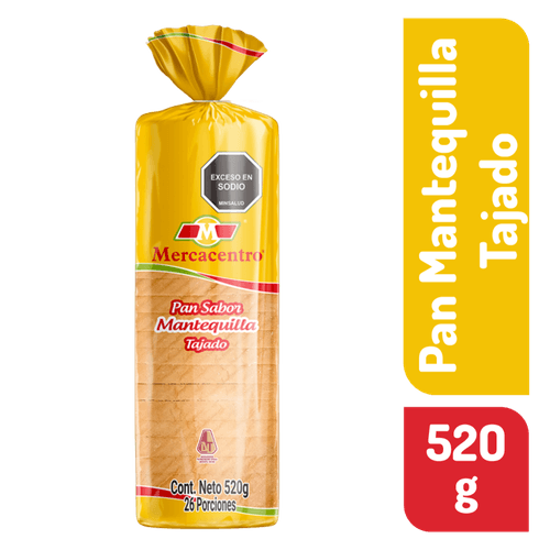 Pan Mercacentro Mantequilla Tajado x 520 g
