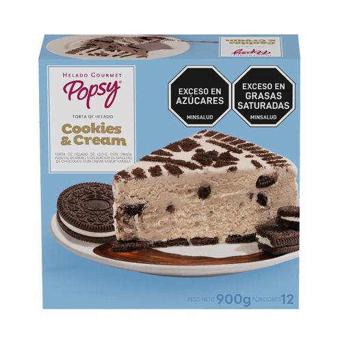 Torta Helado Popsy Gourmet Cookies  Cream x 900 g