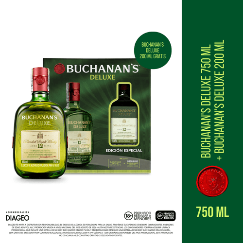 Whisky Buchanans 12 Anos x 750 ml + Buchanans x 200 ml