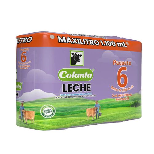 Leche Colanta Larga Vida Deslactosada 6 und x 1100 ml c/u